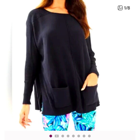 Lilly Pulitzer Black Sweater with Two Pockets Side Slits Medium EUC Fall Winter - Picture 1 of 6